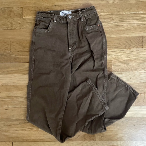 Reformation Cowboy Pointed Pocket High Rise Straight Jeans Brown - Picture 4 of 8